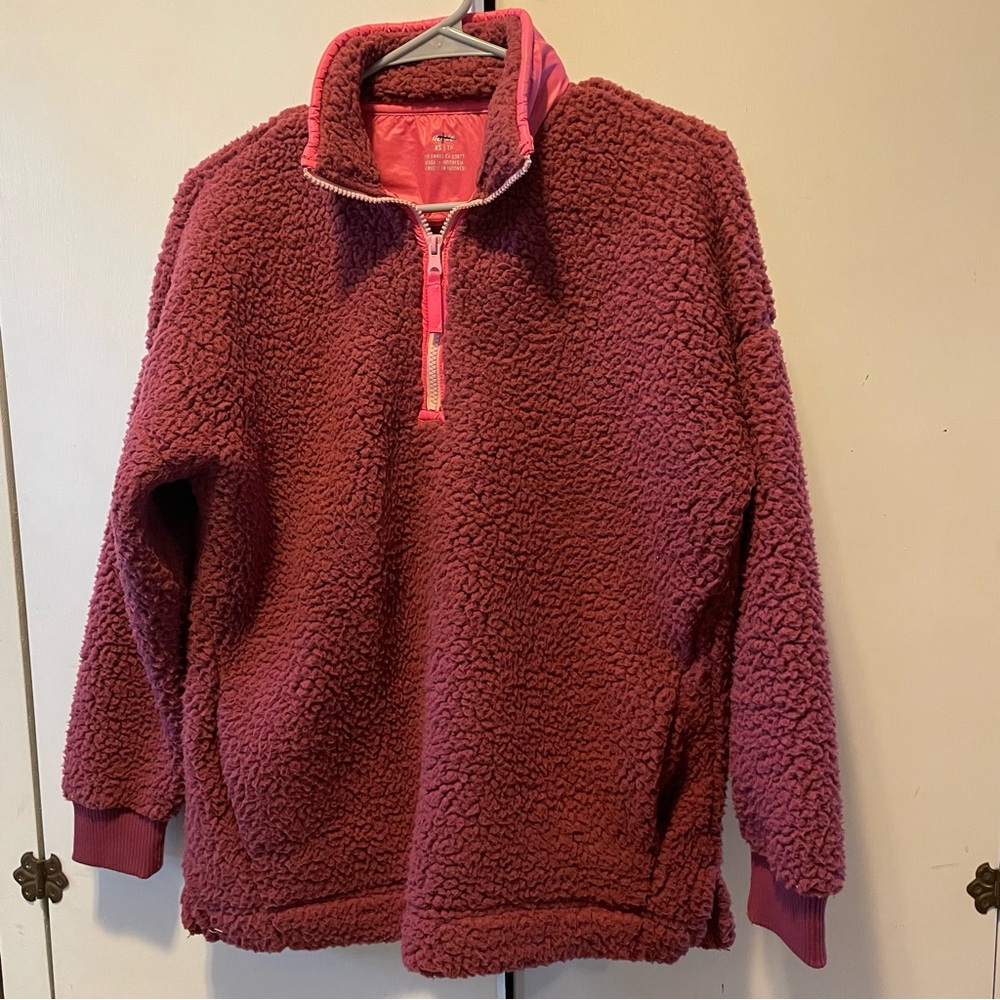 Aerie Pink Sherpa‎ Quarter-Zip Sweatshirt NWOT